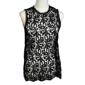 Black Sheer Lace Sleeveless Top Metal Zip Goth Glam S Whimsigoth Coquette Grunge